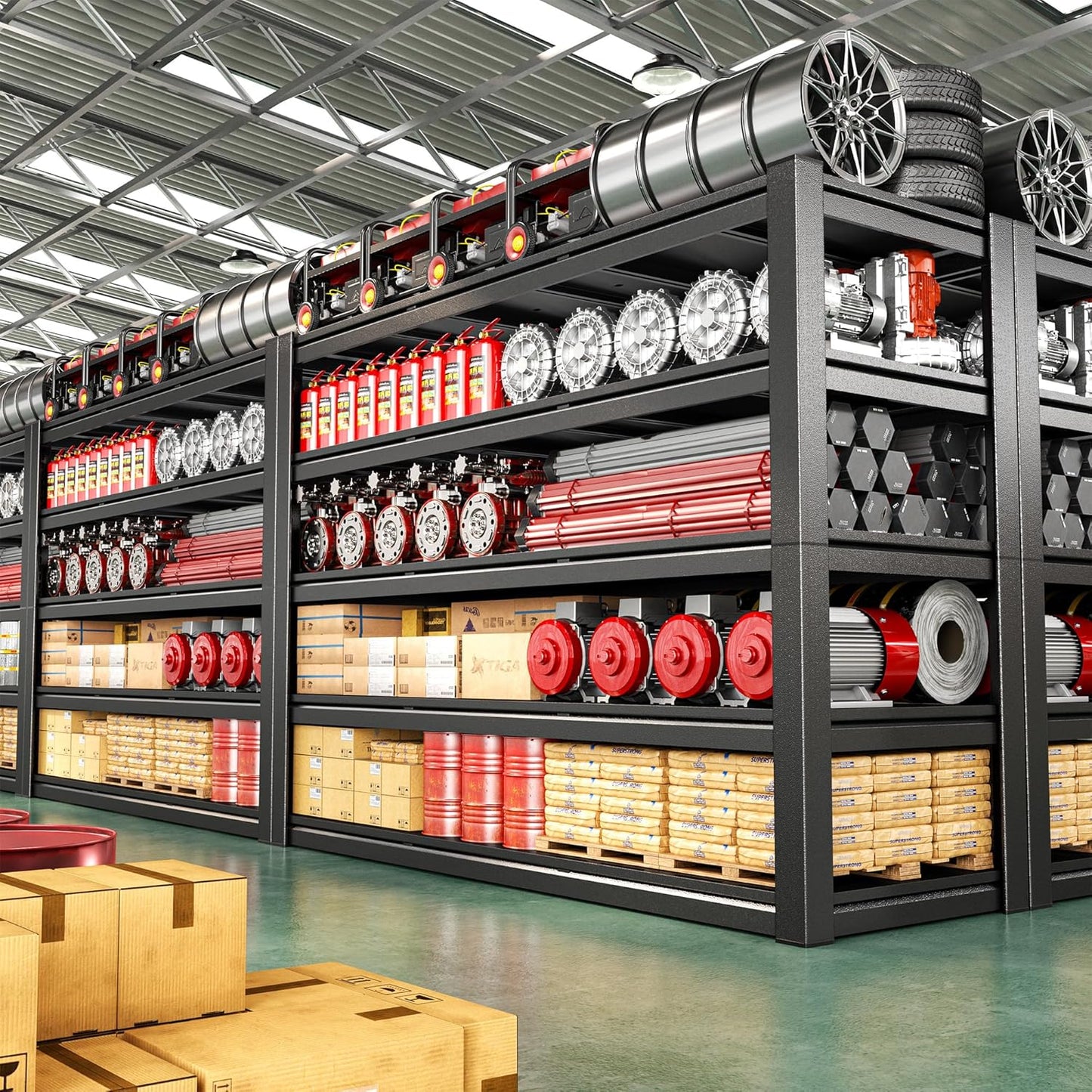 3125LBS Storage Shelves, 60.1" W Garage Shelving Heavy Duty, Adjustable Metal Shelving Unit, Storage Rack for Garage, Basement, Warehouse with Tool-Free Installation, 60.1" W x 24" D x 72.1" H