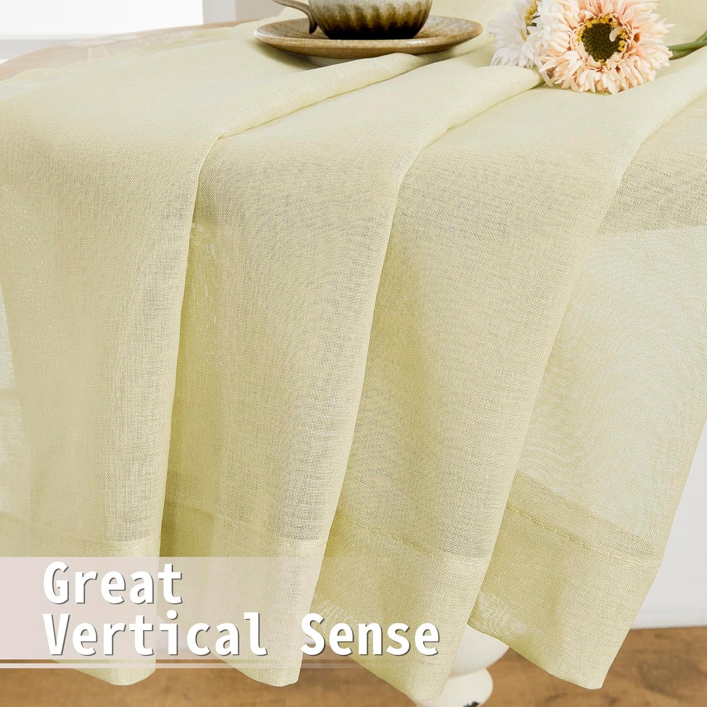 Tollpiz Sheer Door Curtains Closet Linen Textured Curtains Sheer Doorway Light Filtering Voile Rod French Door Pocket Curtain Patio Door, 25 x 72 inches Long, Transparent Yellow, Set of 1 Panel