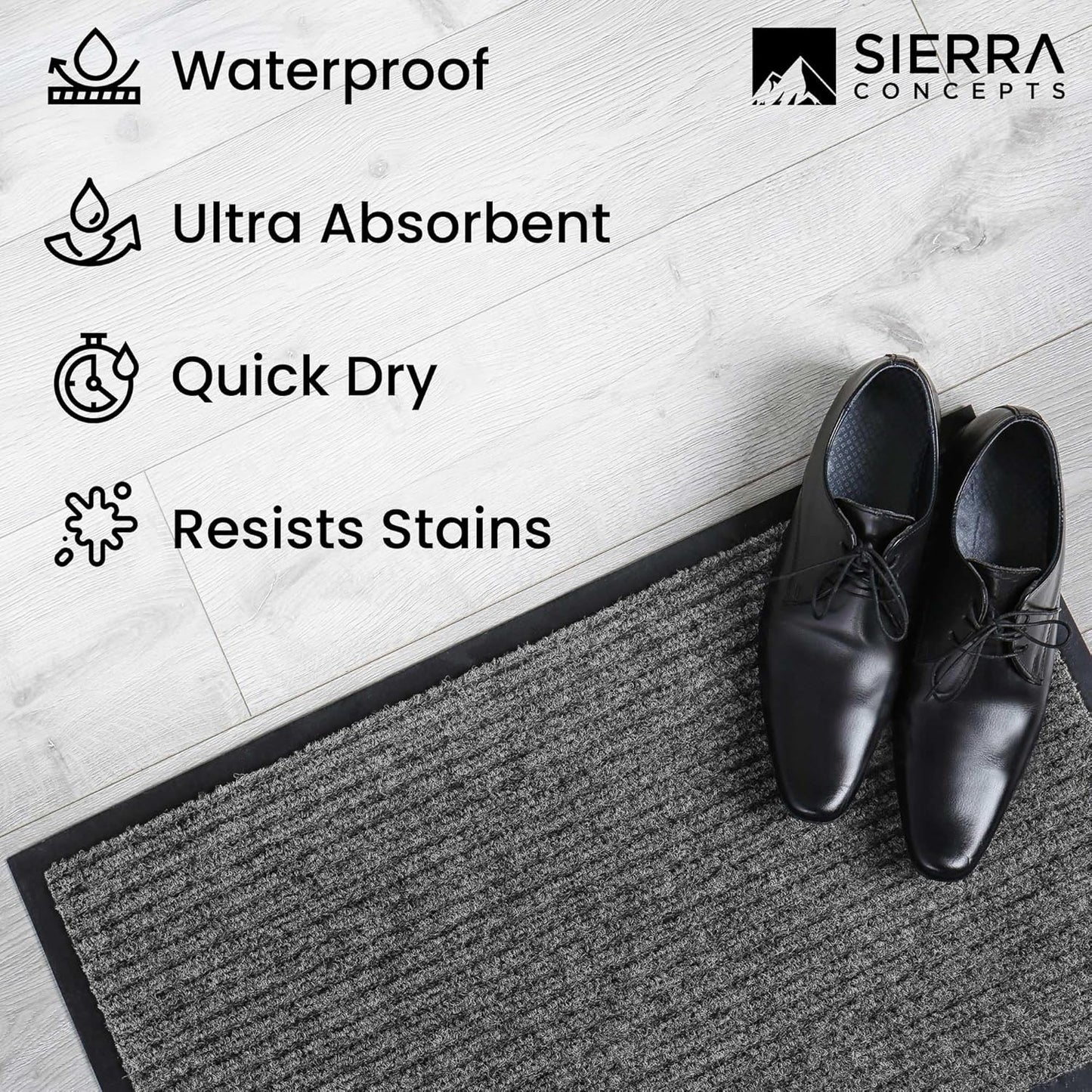 Sierra Concepts Front Door Mat X-Large Welcome Floor Mats - Entryway Indoor Outdoor Entrance Doormat, Patio, Porch, Muddy Dog Shoe, Inside Outside Low Profile 48x36in, 2-Pack Battleship Gray