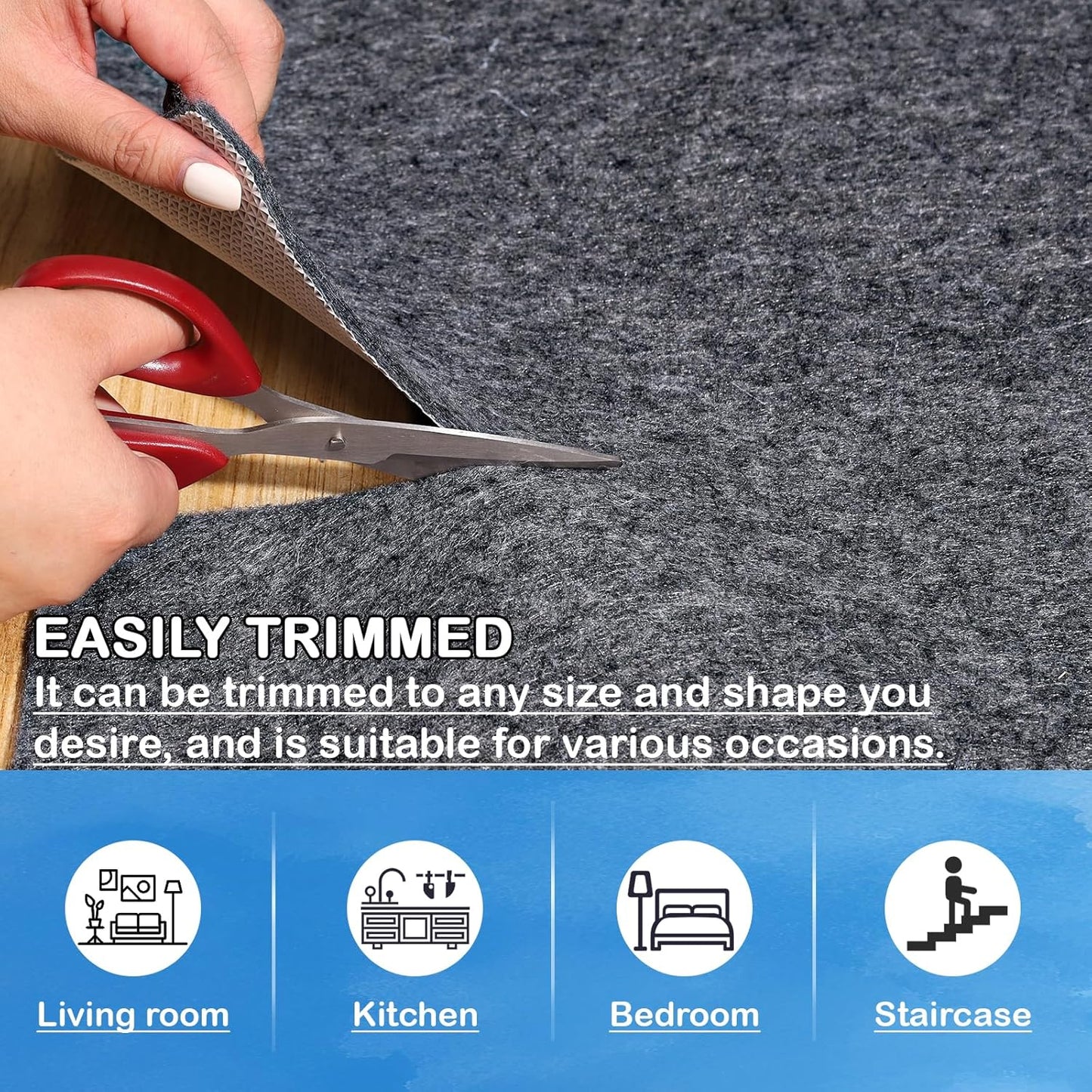 Non-Slip Rug Pads 1/4” Thick, 10x14Ft Waterproof Rugs Non Skid Rug Pad for All Floors and Finishes Durable Hardwood Floor Protective Felt Keeps Rugs in Place, Safe and Secure