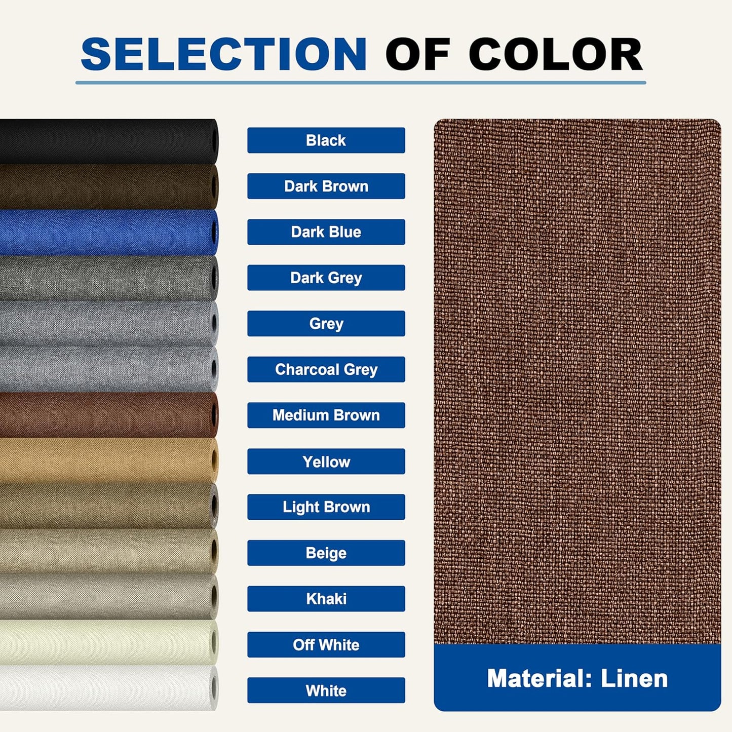 KING MOUNTAIN Linen Repair Patches, Self-Adhesive Linen Fabric Patches, 4 X 63 inch Extra Size, Multi Color, Can be Used for Linen Sofa Repair and Linen Clothes Repair (Medium Brown)