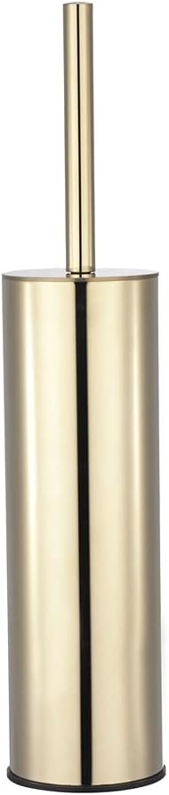 Toilet Brush and Holder Set Gold Stainless Steel, 304 Heavy Duty Round Toilet Brush Set – Rust Resistant, Long Handle, Replacement Heads, Floor Standing Bathroom Toilet Cleaning Brush