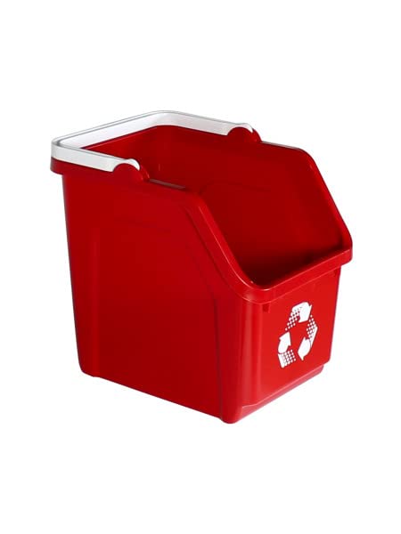 6 Gallon Stackable Recycling Bins for Homes, Garages, Offices Made of 100% Recycled Plastic - (Red, 1 Pack)