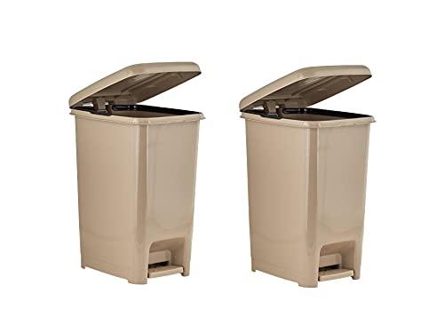 Superio Slim Step On Trash Can, Beige Waste Bin with Foot Pedal Lid 26 Liter, Kitchen, Under Desk, Office, Bedroom, Bathroom (2, 2.5 Gallon)