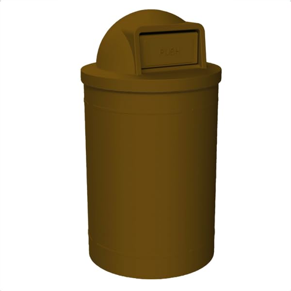 55 Gallon Circle 100% Recycled Plastic Heavy Duty Outdoor Trash Can with Push Open Dome Lid and Internal Liner - Brown