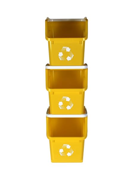 6 Gallon Stackable Recycling Bins for Homes, Garages, Offices Made of 100% Recycled Plastic - (Yellow, 20 Pack)