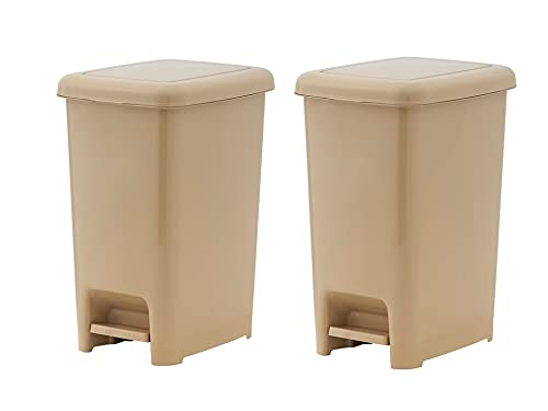 Superio Slim Step On Trash Can, Beige Waste Bin with Foot Pedal Lid 26 Liter, Kitchen, Under Desk, Office, Bedroom, Bathroom (2, 4 Gallon)