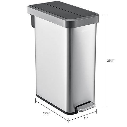 Global Industrial 12 Gallon Stainless Steel Slim Trash Can, Rectangular Butterfly Step-On