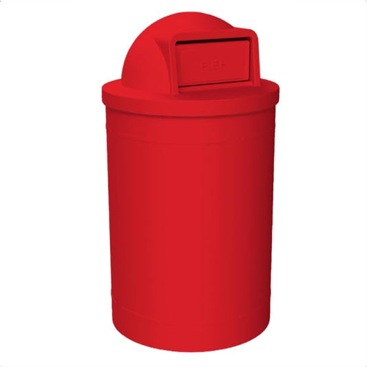 55 Gallon Circle 100% Recycled Plastic Heavy Duty Outdoor Trash Can with Push Open Dome Lid and Internal Liner | Great for Schools and Businesses - Red