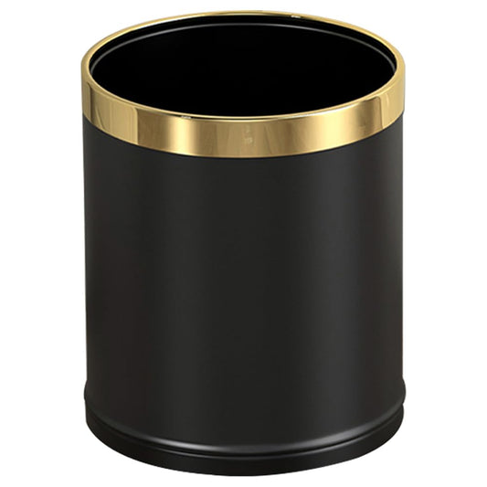 14L/3.7GAL Black and Gold Open Top Trash Can - Metal Office Wastebasket Without Lid for Office, Hotel, Store, Restaurant