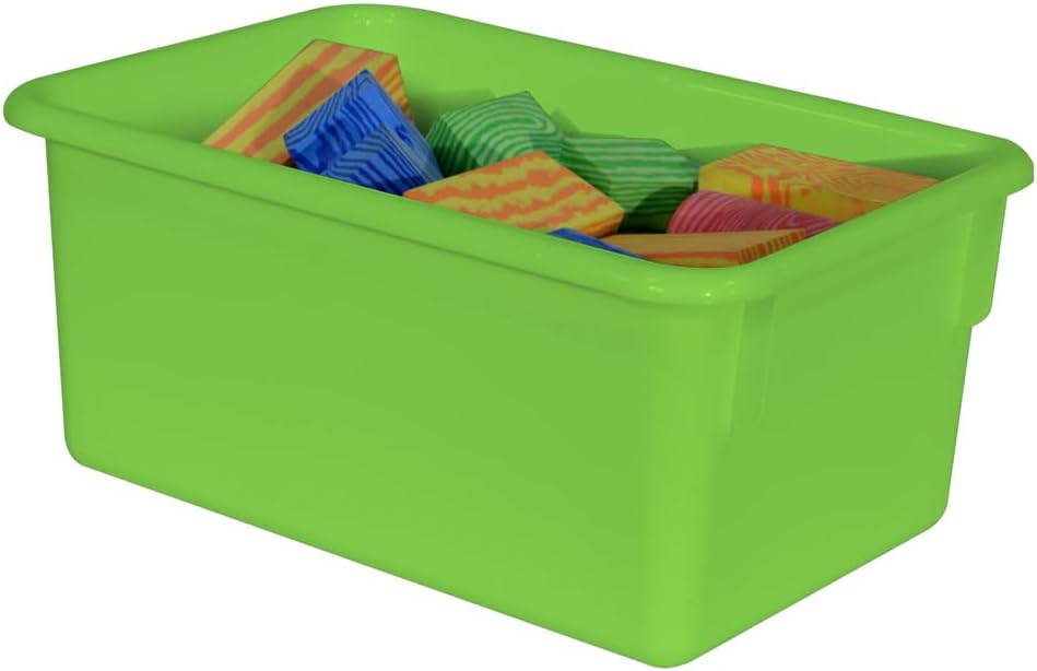 Wood Designs Cubby Storage Bin, Heavy Duty Plastic Containers for Kids Lime Green Cubby Tray Set of 30