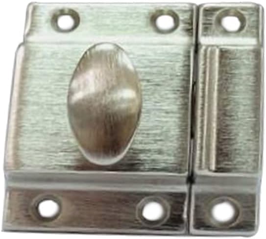 QCAA Traditional Large Oval Turn Cabinet Latch, Solid Brass, 2", for Cupboard & Other Furniture, Brushed Satin Nickel, 2 Pack, Made in Taiwan