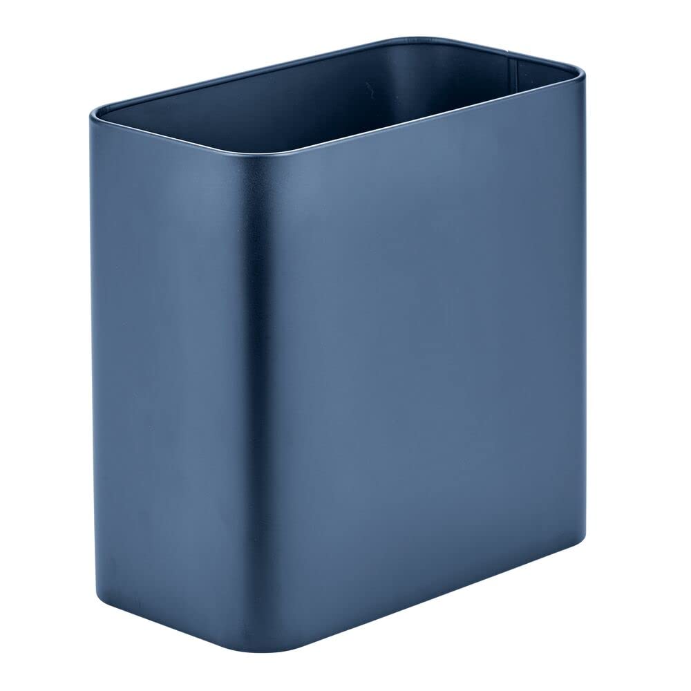 mDesign Small Metal 2.4 Gallon/9 Liter Trash Can Wastebasket Garbage Bin for Bathroom, Slim Rubbish Waste Bin Trashcans for Master/Guest Bath, Mirri Collection, Navy Blue