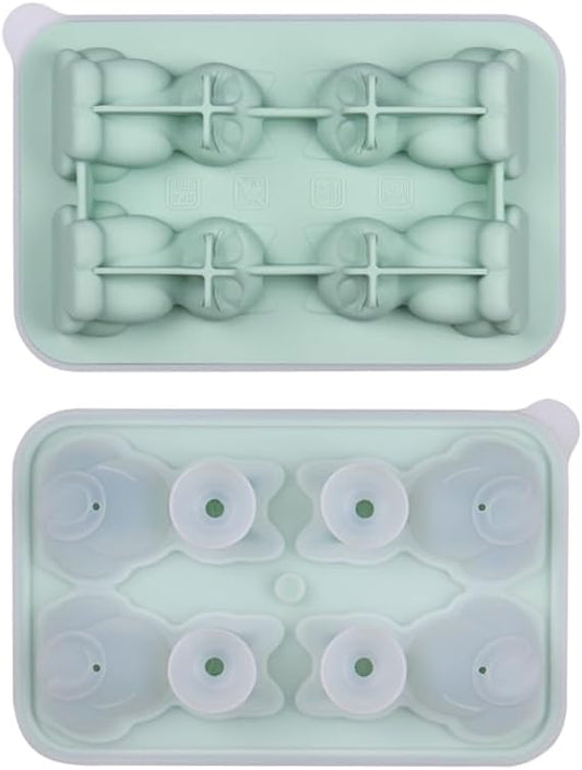 Cute 3D Cat Silicone Ice Cube Tray Mold Cartoon Animal Ice Box BPA-Free (Green)