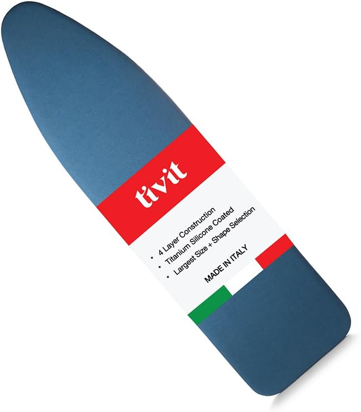 TIVIT Ironing Board Cover 12 x 48, Performance Grade Titanium Coated Pro Grip Pad & Covers - Superior Scorch & Stain Resistance, High Heat Reflection, 3 Padded Layers 3 Fastener Straps - Made In Italy