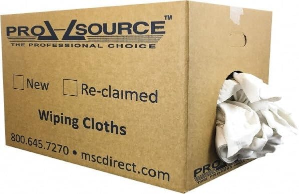 Pro Source Virgin Cotton T-Shirt Rag - Lint-Free, White, 25 Lbs, 3 to 4 Pieces per Lb, Comes in Box