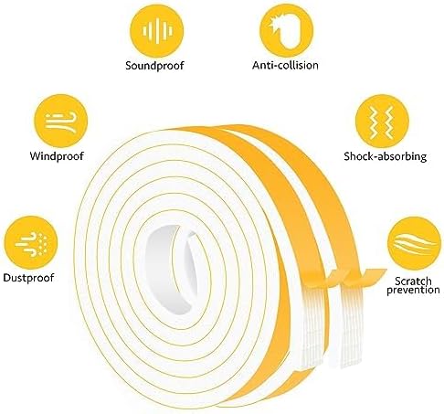 White Foam Insulation Tape, Strong Adhesive Weather Stripping Door Seal for Doors and Windows,Sliding Door,High Density Rubber Weatherstrip, SoundProof Weatherproof (3/4 in x 3/8 in x 13Ft)