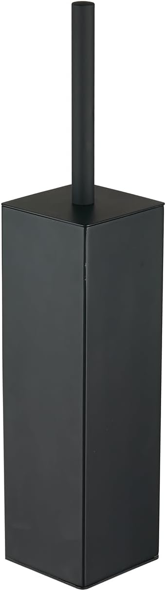 Matte Black Square Stainless Steel Toilet Brush with Holder, 304 Modern Toilet Brush Set – Rust Resistant, Long Handle, Replacement Heads, Floor Standing Bathroom Toilet Cleaning Brush