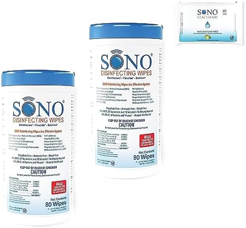 SONO Disinfecting Wipes - 160 Count (Pack of 2) + Sanitizer, Alcohol-Free, No Bleach, Medical-Grade, Multi-Surface Cleaning for Home, School, Office