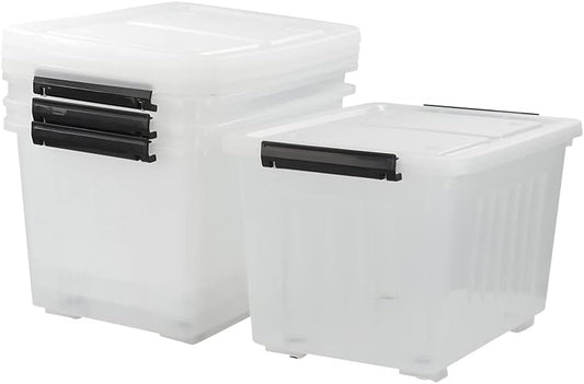 Asking 30 L Plastic Storage Box with Lid, 4-Pack Wheeled Clear Plastic Boxes