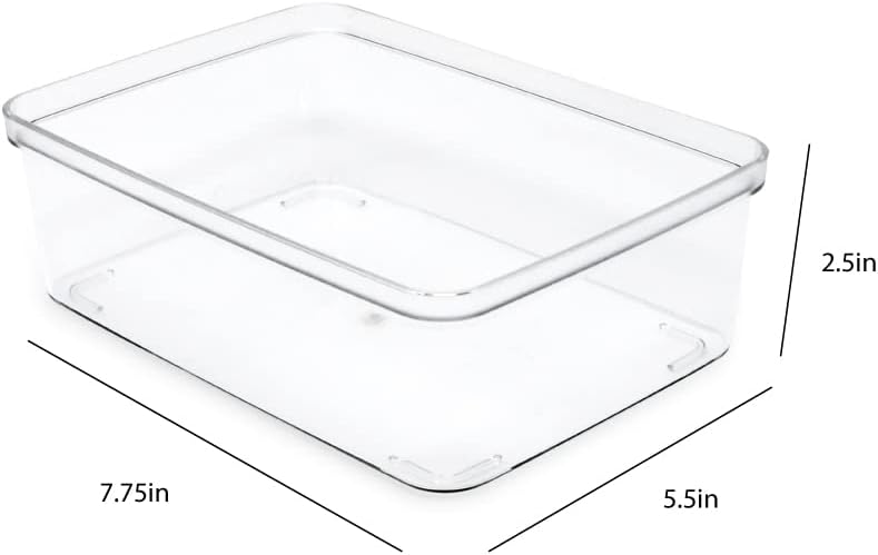 Isaac Jacobs 5-Pack Small Clear Storage Bins (5.5” L x 7.75” W x 2.5” H), Plastic Organizer for Home, Office, Kitchen, Fridge/Freezer, Desk, Bathroom, Drawers, BPA Free, Food Safe (5-Pack, Small)
