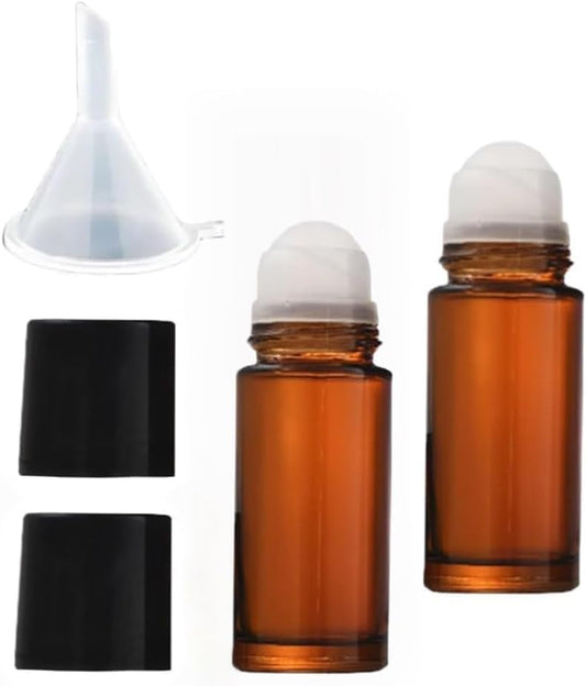 2Pcs Brown 30ml Glass Essential Oil Roller Bottles Refillable Roll on Bottles Empty Deodorant Bottle Containers Rollerball Beauty Personal Care Fragrance Cosmetics Tools
