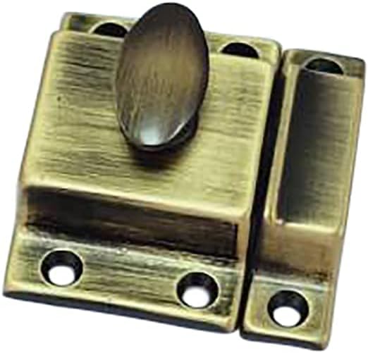 QCAA Traditional Large Oval Turn Cabinet Latch, Solid Brass, 2", for Cupboard & Other Furniture, Brushed Antique Brass, 4 Pack, Made in Taiwan