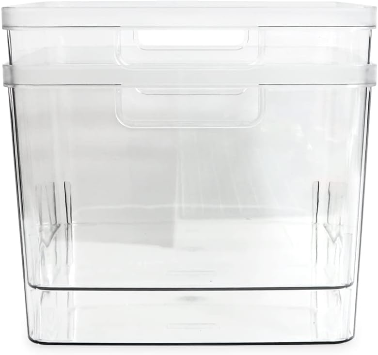 Isaac Jacobs 2-Pack Extra-Large Clear Storage Bins (11.5” L x 14” W x 9” H) w/Cutout Handles, Plastic Organizer for Home, for Kitchen, Fridge, Pantry, BPA Free, Food Safe (2-Pack, Extra-Large)