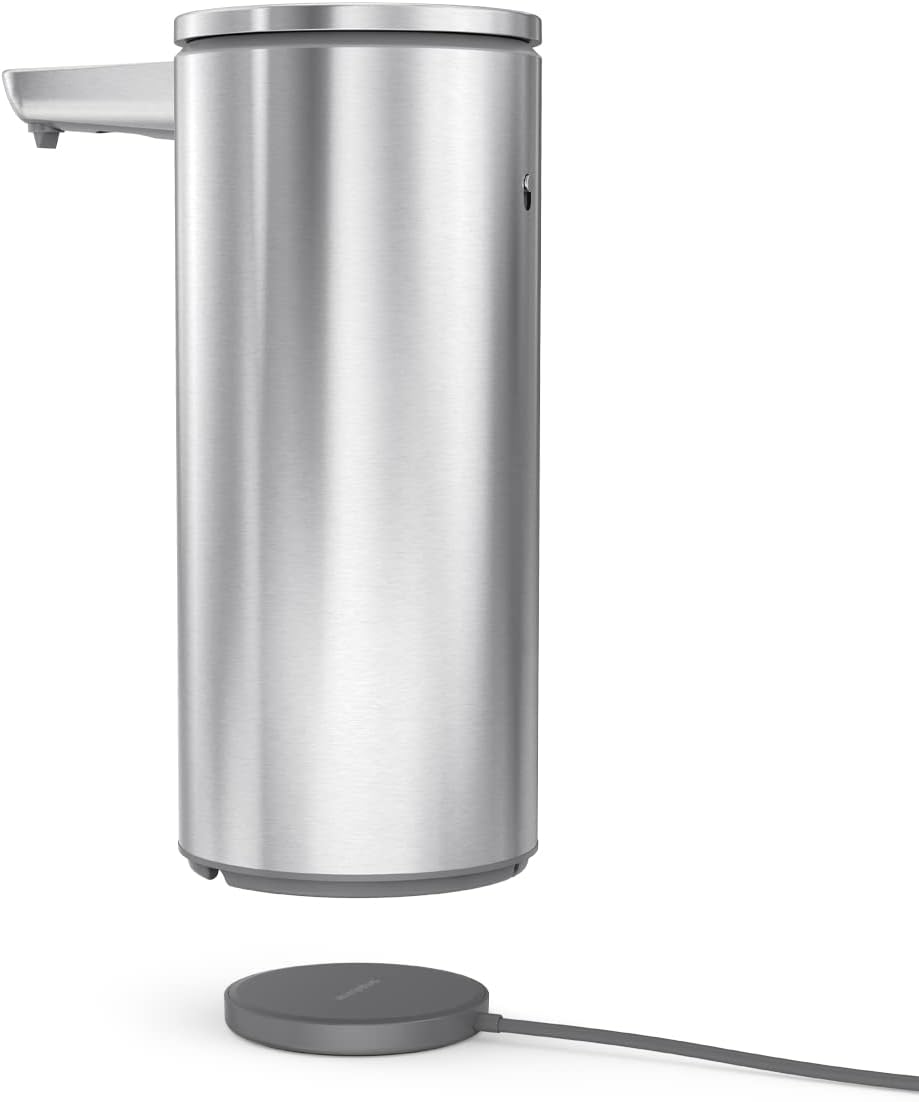simplehuman 14 oz. Touch-Free Rechargeable Sensor Liquid Soap Pump Dispenser, Brushed Stainless Steel