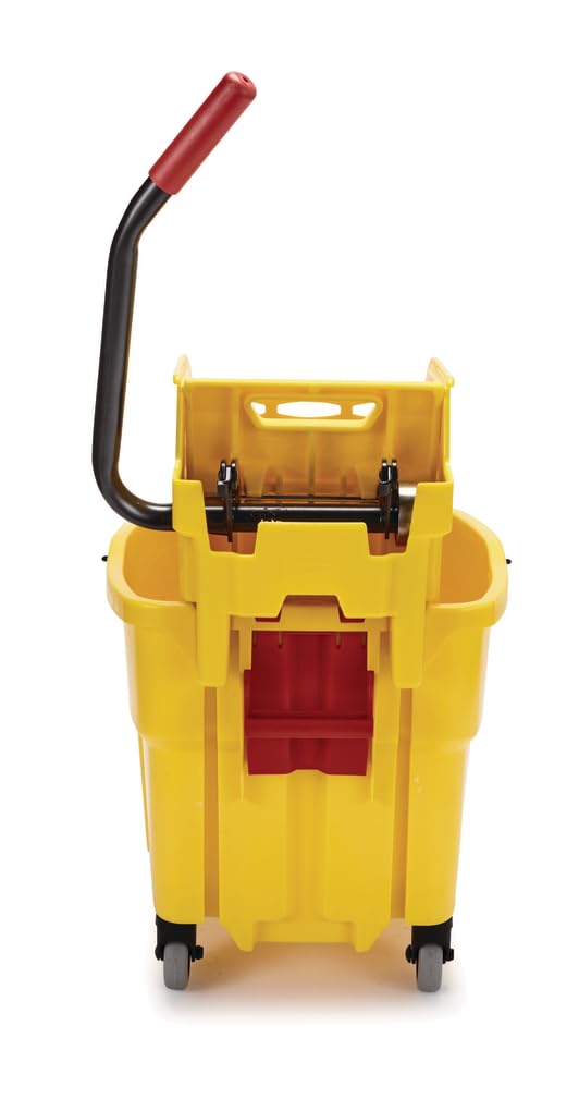 Rubbermaid Commercial Products WaveBrake 35 Qt. Side-Press Mop Bucket and Wringer Combo on Wheels Yellow for Professional/Industrial/Business Heavy-Duty Floor Cleaning/Mopping