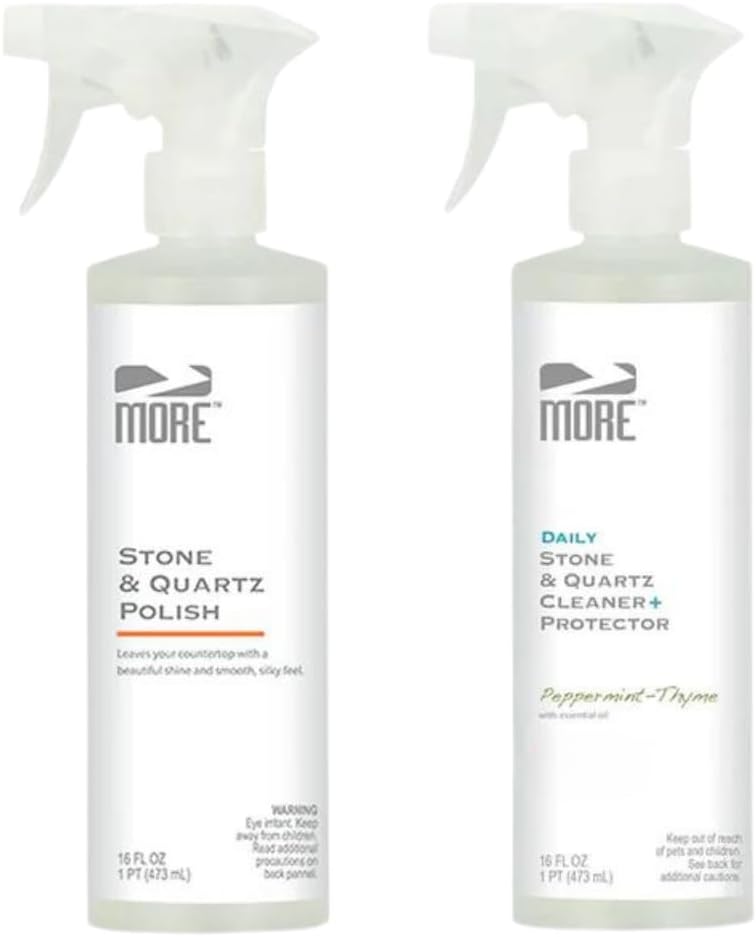 MORE - Twin Pack - Includes Stone & Quartz Cleaner + Polish - Granite, Quartz & Marble Cleaner & Polish - For Kitchen & Bathroom Countertops - Pack of 2 16oz Sprays - Peppermint-Thyme