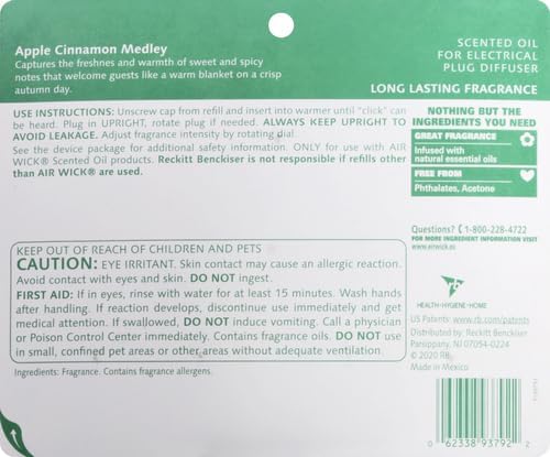 Air Wick Plug in Scented Oil Refill, Apple Cinnamon Medley, 5ct, Air Freshener, Essential Oils (Pack of 2)