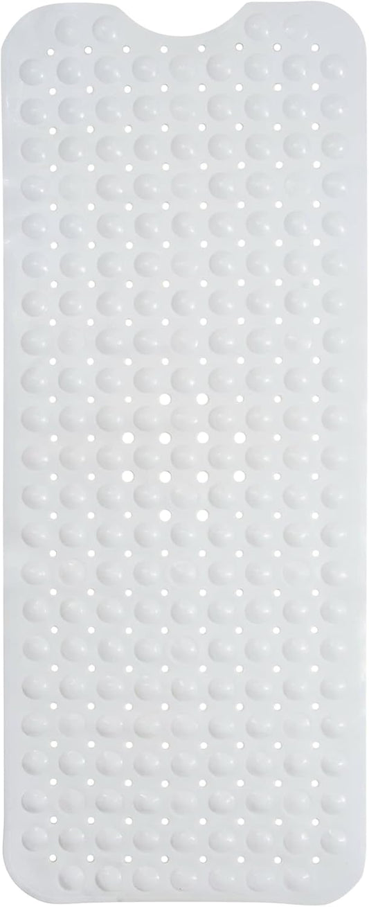 ENKOSI Bath Mat – 40 x 16 Inch Non-Slip Shower Mat for Bath Tub & Shower with Strong Suction Cups – Anti Slip Large Bathtub Mat with Drain Holes – for Smooth Floors Only (40x16 White)