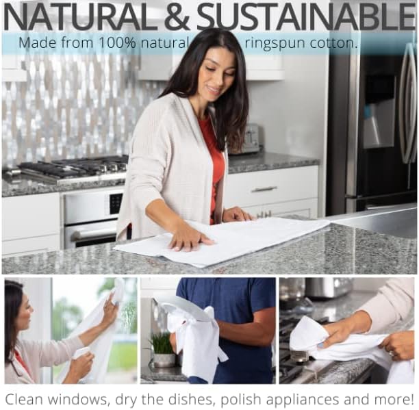 Aunti Em's Kitchen Flour Sack Dish Towels - Natural Cotton for Embroidery and Drying Glass, Hand, Dinnerware - Plain, Thick, Zero-Lint, Highly Absorbent - Set of 13, 27 x 27 Inch, Ivory