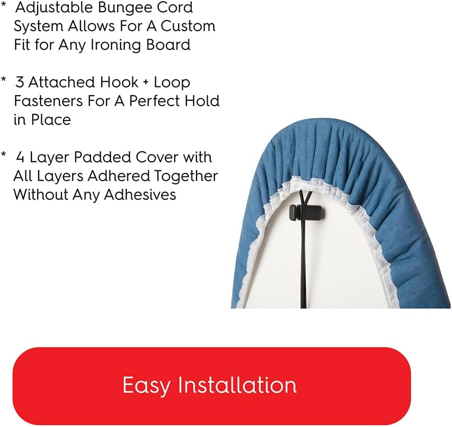 TIVIT Ironing Board Cover 12 x 48, Performance Grade Titanium Coated Pro Grip Pad & Covers - Superior Scorch & Stain Resistance, High Heat Reflection, 3 Padded Layers 3 Fastener Straps - Made In Italy