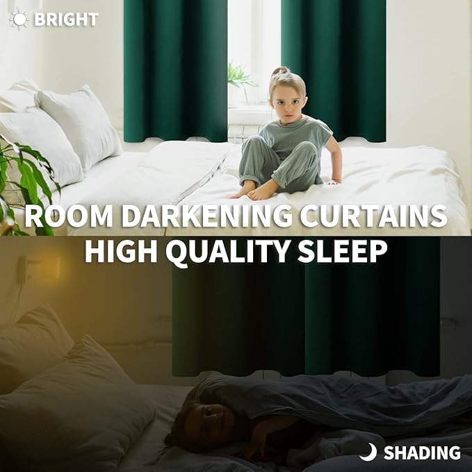 BGment Blackout Curtains 90 Inch Length 2 Panels for Living Room - Dark Green Thermal Insulated Room Darkening Drapes with Rod Pocket Christmas Decor for Bedroom, 52 x 90 Inch