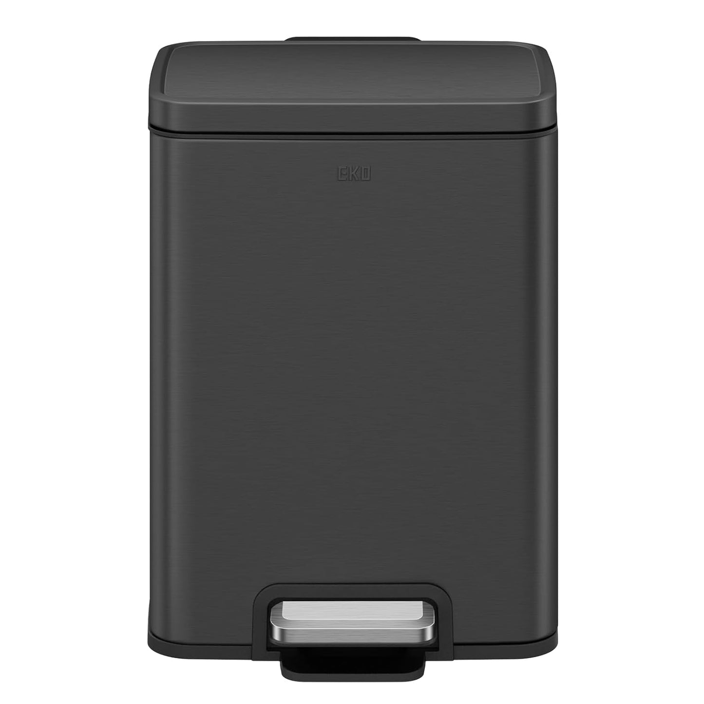EKO Madison Matte Black 12L / 3.2 Gal Bathroom Trash Can with Lid and Removable Inner Basket, Rectangular Small Step Trash Can