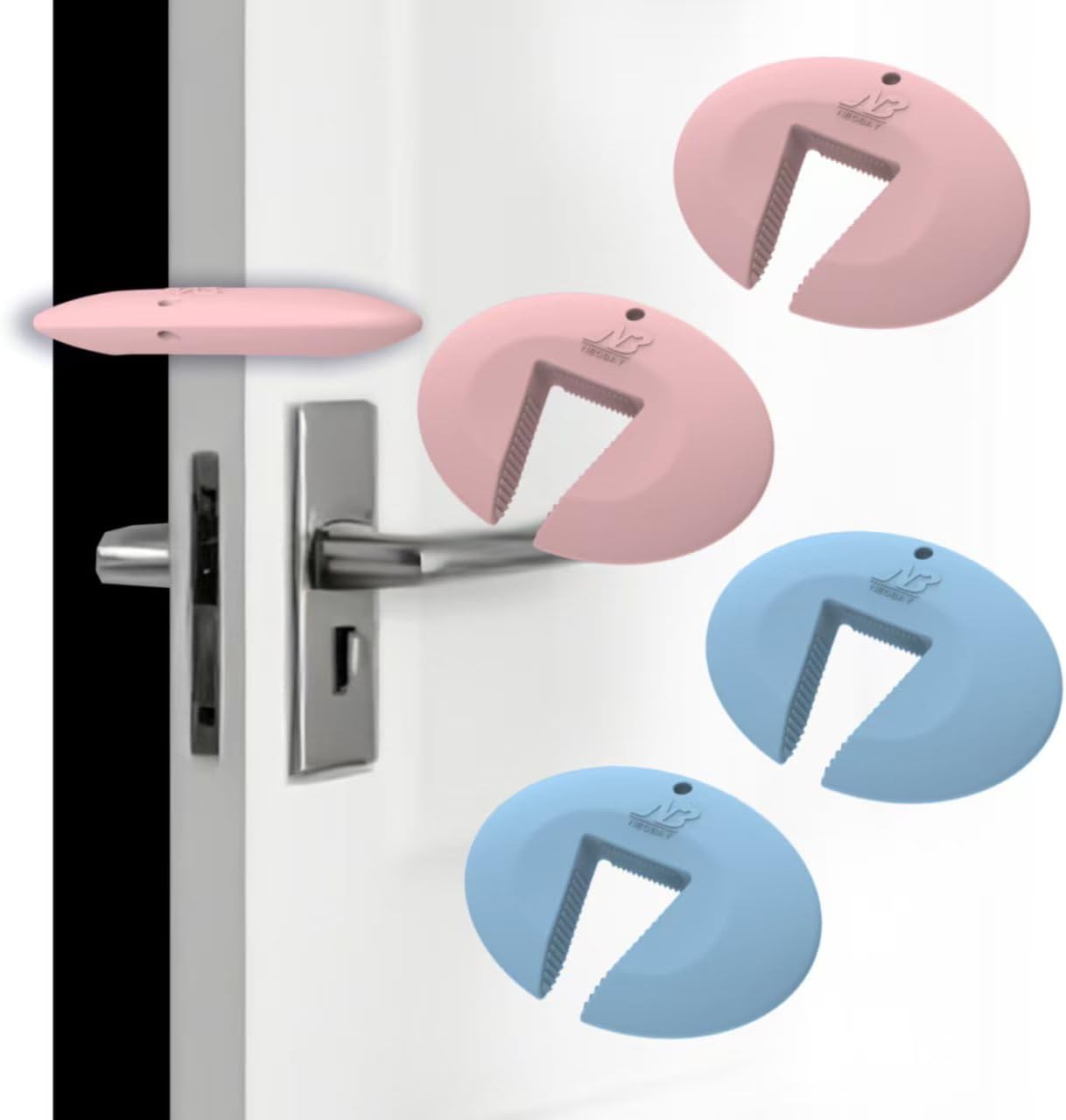 Silicone Door Pinch Guard and Door Slam Stopper, Durable Finger Pinch Guard, Prevents Pinch Injuries, Slamming Doors, Door Stopper for Kids, 4 Packs （2 Pink 2 Blue）.