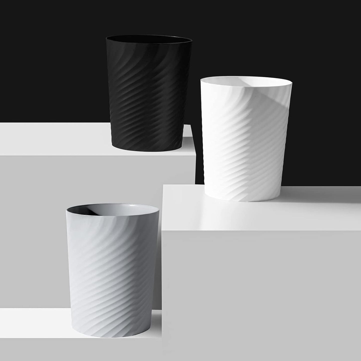 UUJOLY Plastic Small Trash Can Wastebasket, Garbage Container Basket for Bathrooms, Laundry Room, Kitchens, Offices, Kids Rooms, Dorms, (Black, 1.8 Gallon/2 Pack)