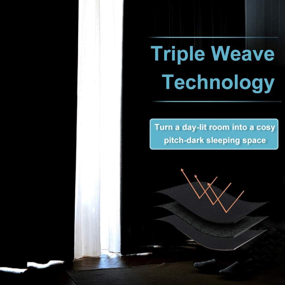 RYB HOME Curtains for Bedroom 63 inches Long, Blackout Thermal Insulating Window Treatment Drapes for Living Room Bathroom Basement Laundry Classroom, W 34 x L 63, Black, 2 Panels