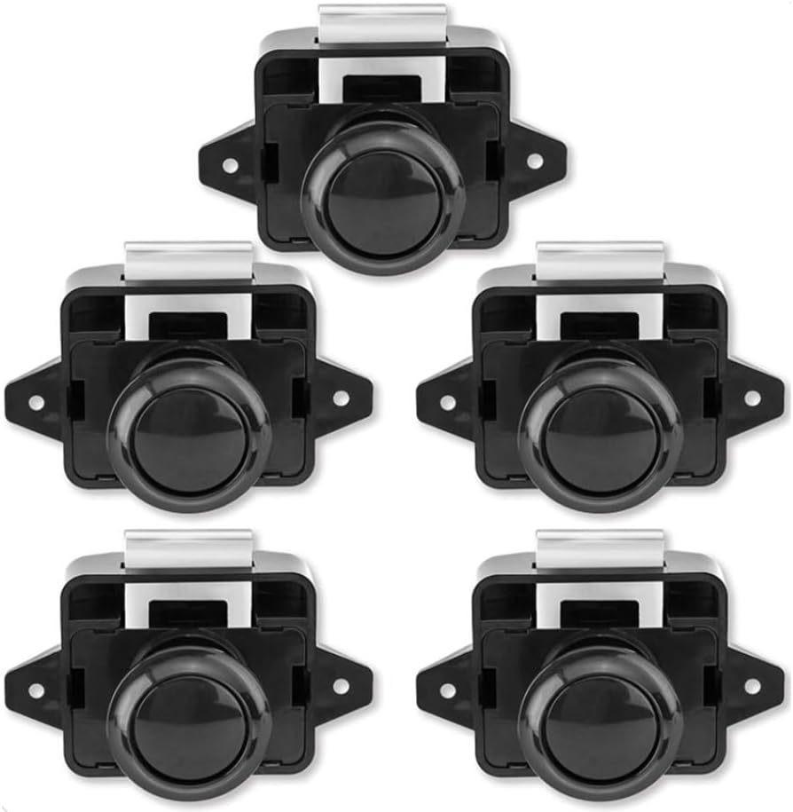 Encell Set of 5 Push Button Latch Cupboard for RV Camper Motor Home Caravan Black