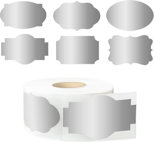 350 PCS Gift Tags Stickers, 2" x 1.2" Fancy Shape Stickers, Self-Adhesive, Handmade Bottle All-Purpose Jar Labels for Presents, Cosmetic Decoration Jars, Food Craft (Silver)