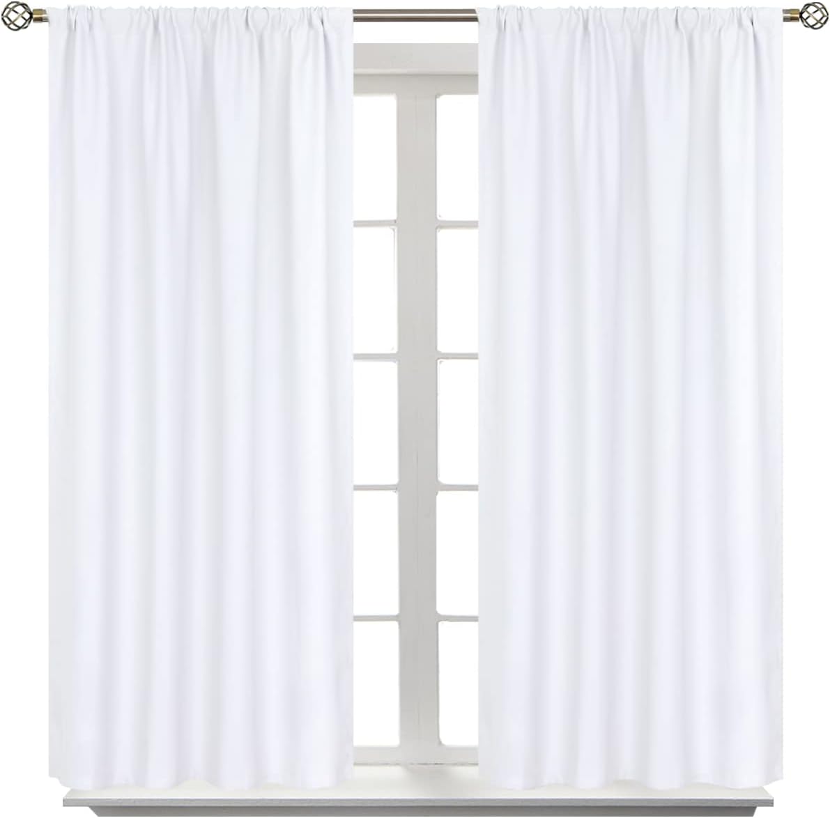 BGment Rod Pocket White Curtains 40 Inches Length for Kitchen Cafe Window - Privacy Protection Short Window Treatment Drapes for Bathroom Bedroom Home Decor, 2 Panels, Pure White, 42 x 40 Inch