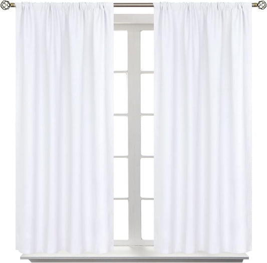 BGment White Curtains 45 Inches Length for Kitchen Window - Rod Pocket Short Window Treatment Drapes Privacy for Bathroom Cafe Bathroom Home Decor, 2 Panels, Pure White, 42 x 45 Inch