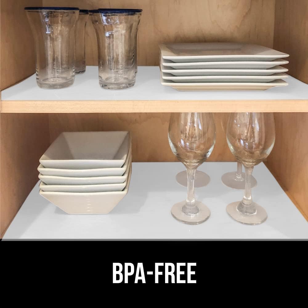 GORILLA GRIP DuraGuard Shelf Liner, Non-Adhesive Cabinet Liners for Kitchen Drawers, Shelves, Refrigerator, Pantry Storage, Bathroom Closet, Durable Waterproof BPA Free Ribbed Plastic, 12x10 White