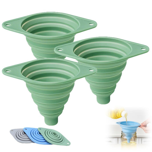 Kitchen Funnel Set 3 Pack, Collapsible Silicone Funnels for Filling Water Bottles & Small Bottles | Food-Grade, Easy Clean & Space-Saving (Green)