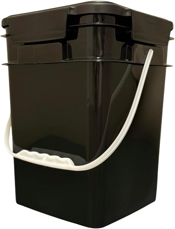 House Naturals 4 Gallon Square Food Grade Bucket Pail with Plastic Handles and Lid (Pack of 3) Made in USA containers (Black)