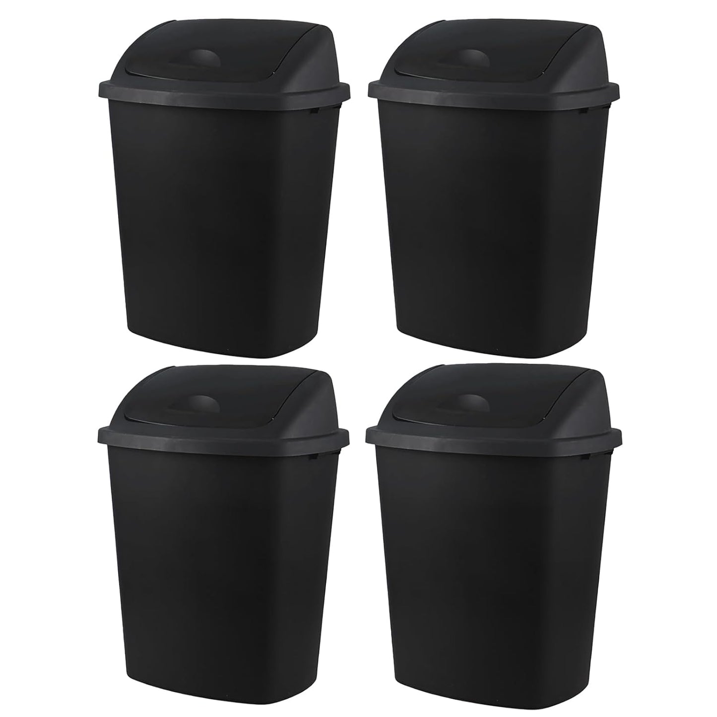 Bringer 18 Gallon Large Swing Top Trash Can, Plastic Garbage Can with Swing-Lid, Black, 4-Pack