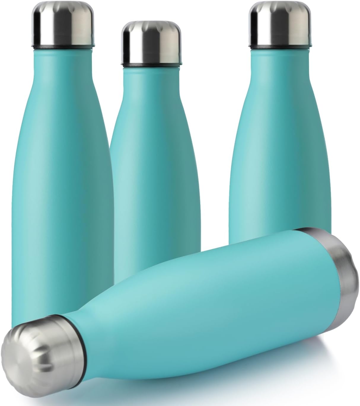 MEWAY 17oz Sport Water Bottle 4 Pack Vacuum Insulated Stainless Steel Leak-Proof Double Wall Cola Shape Water Bottle,Keep Drinks Hot & Cold(Light Blue,4 Pack)