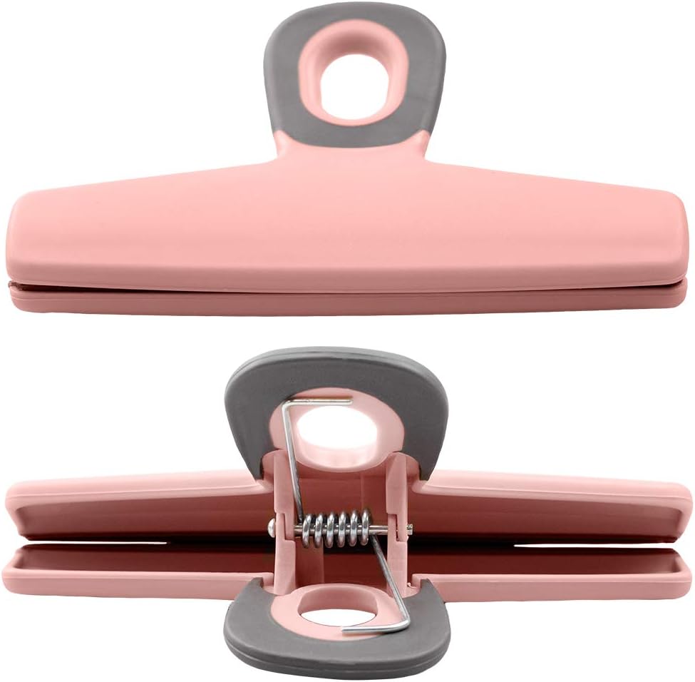 COOK WITH COLOR Food Clips - Wide Heavy Duty Chip Clips, Large Bag Clips for Food Storage with Air Tight Seal Grip, Pack of 4, Pink